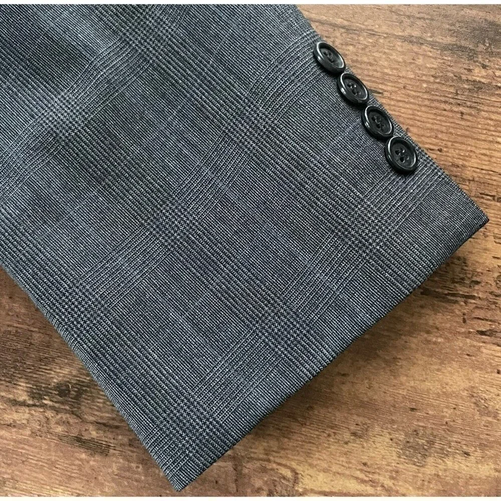 Brooks Brothers 346 Mens Blazer Sz 42R Gray Glen Plaid Stretch Wool Two Button